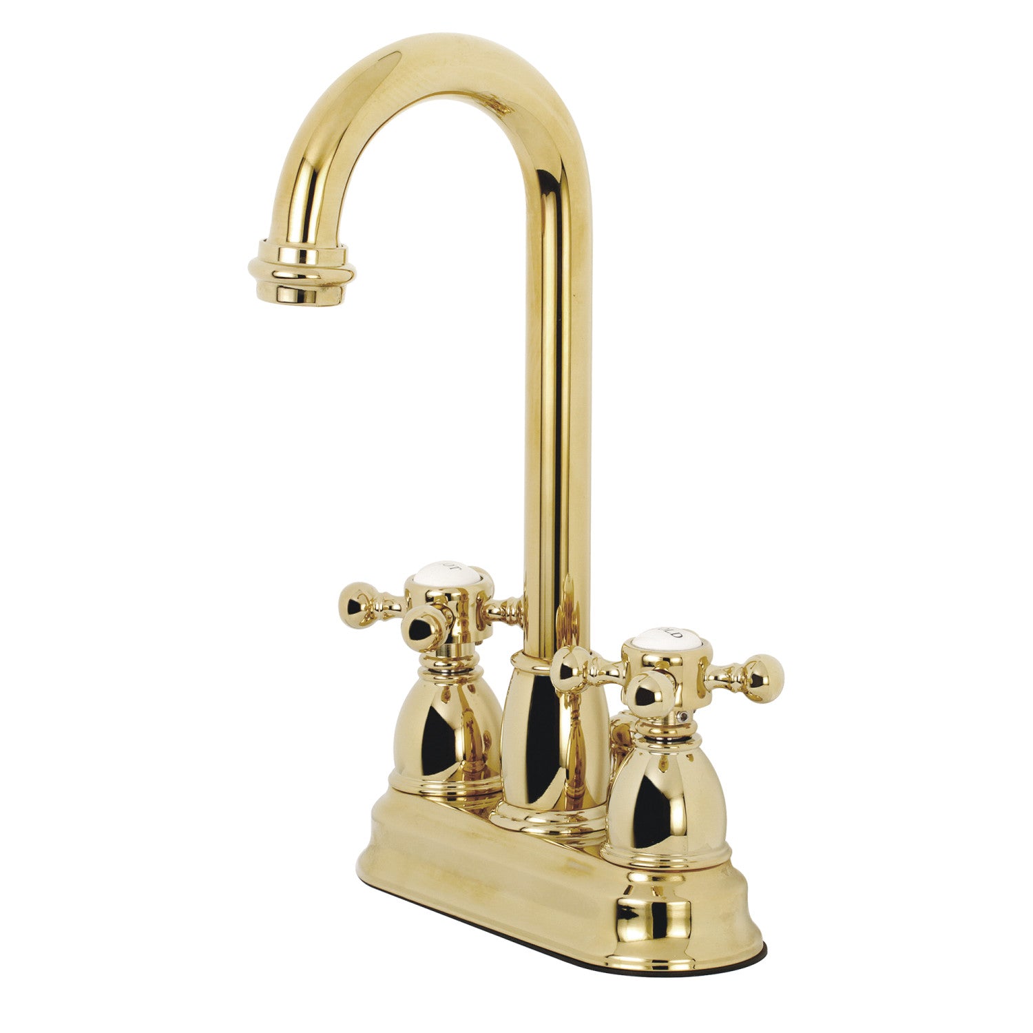 Kingston Heirloom KB3612BX - Vintage Double-Handle 3-Hole Deck Mount 4-Inch Centerset Bathroom Faucet with Pop-Up Drain, Polished Brass — image 1
